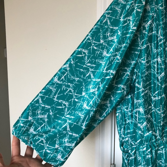 Vintage J.B. Too Teal Blue Green Patterned Midi Dress 18 Plus Size - Picture 6 of 11